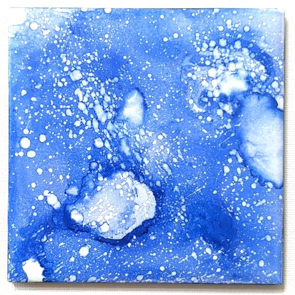 Decorative Tile; Tile Art Blue Abstract Ceramic Tile Hand Painted Alcohol Ink - Picture 2 of 2